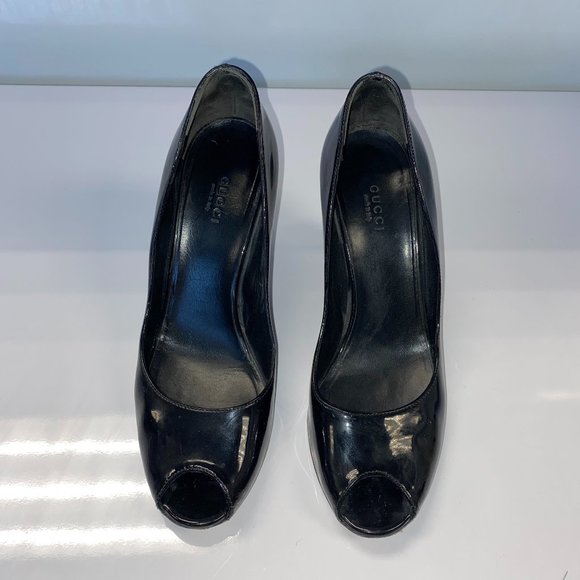 Gucci Patent Leather Peep Toe Wedges - Picture 4 of 5
